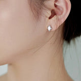 S925 Sterling Silver Oval Opal Earrings with Zircon - Women's Jewelry