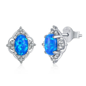 S925 Sterling Silver Oval Opal Earrings with Zircon - Women's Jewelry