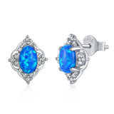 S925 Sterling Silver Oval Opal Earrings with Zircon - Women's Jewelry