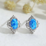 S925 Sterling Silver Oval Opal Earrings with Zircon - Women's Jewelry