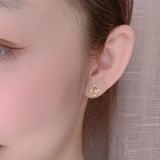 S925 Silver Oval Earrings Mint Green Glitter Jewelry Women's Gift