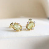 S925 Silver Oval Earrings Mint Green Glitter Jewelry Women's Gift