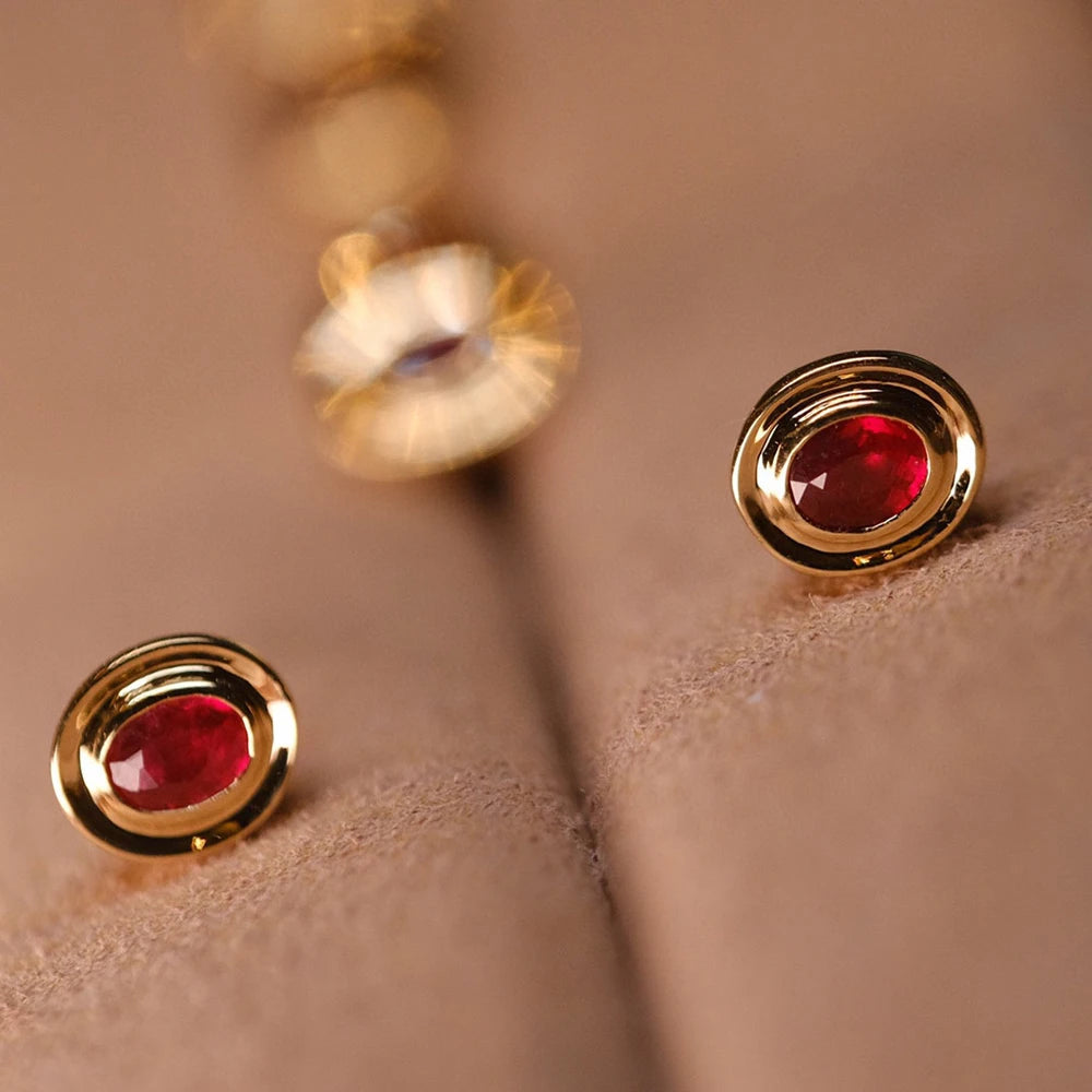 S925 Sterling Silver Earrings Red Diamond Vintage Jewelry For Women