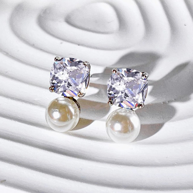 S925 Silver Earrings Women Pearl Diamond 7mm Zircon Jewelry Holiday Gift