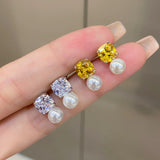 S925 Silver Earrings Women Pearl Diamond 7mm Zircon Jewelry Holiday Gift