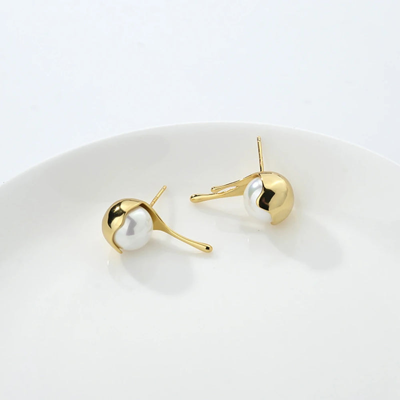 S925 Silver Pearl Earrings Irregular Jewelry Wedding Gift