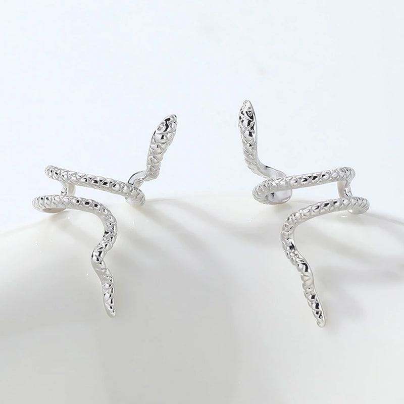 S925 Sterling Silver Snake Clip Earrings Retro Style Jewelry Gift