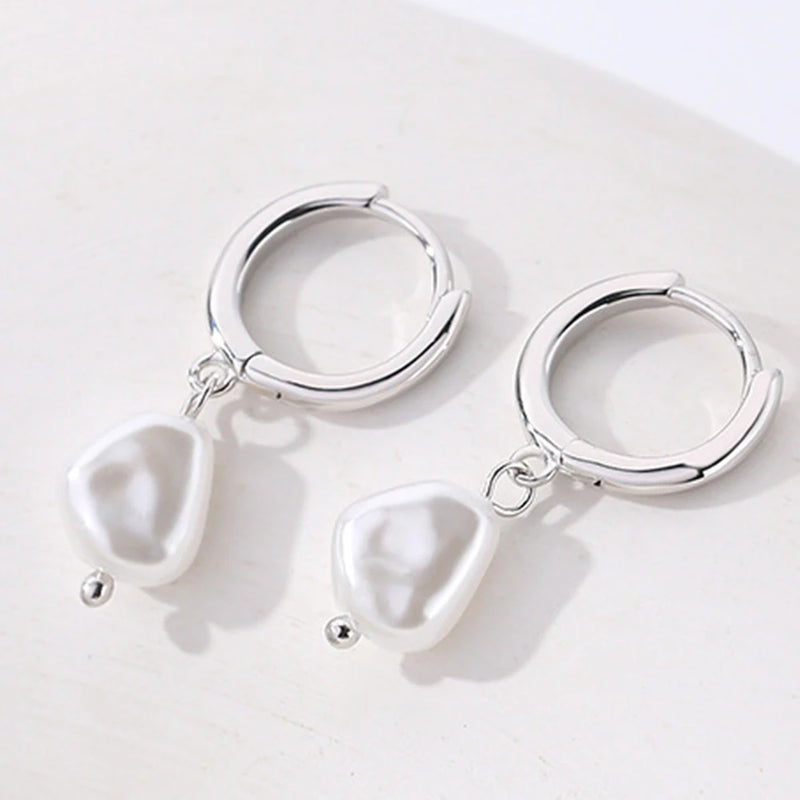 S925 Sterling Silver Pearl Earrings Circle Female Jewelry