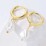 S925 Sterling Silver Pearl Earrings Circle Female Jewelry