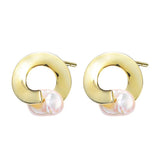S925 Sterling Silver Pearl Earrings Circle Geometry Jewelry
