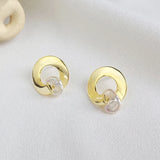 S925 Sterling Silver Pearl Earrings Circle Geometry Jewelry