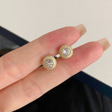 S925 Silver Ball Earrings Hip Hop Zircon Girl's Gift