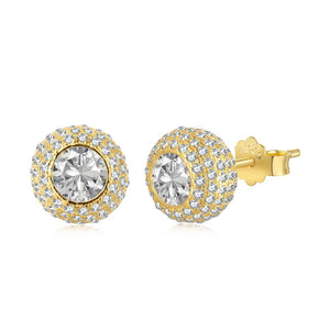 S925 Silver Ball Earrings Hip Hop Zircon Girl's Gift