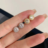 S925 Silver Ball Earrings Hip Hop Zircon Girl's Gift