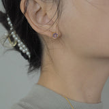 S925 Sterling Silver Purple Diamond Square Earrings Sparkling Jewelry for Women