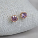 S925 Sterling Silver Purple Diamond Square Earrings Sparkling Jewelry for Women
