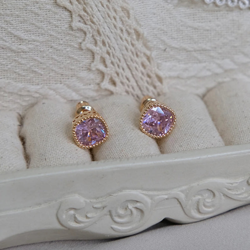 S925 Sterling Silver Purple Diamond Square Earrings Sparkling Jewelry for Women