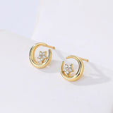 S925 Sterling Silver Star Moon Circle Zircon Earrings for Women Girls