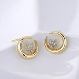 S925 Sterling Silver Star Moon Circle Zircon Earrings for Women Girls