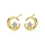S925 Sterling Silver Star Moon Circle Zircon Earrings for Women Girls