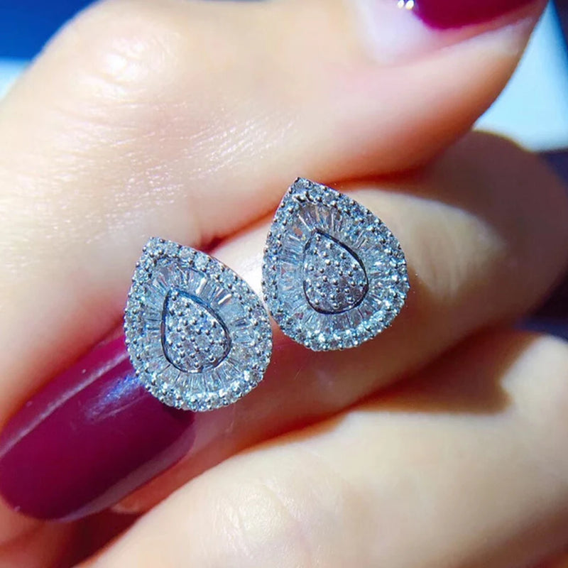 S925 Sterling Silver Diamond Drops Earrings Bright Zircon Girl's Gift
