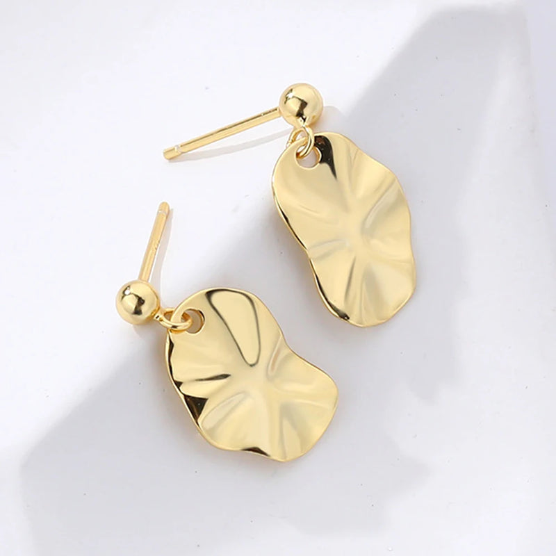 S925 Sterling Silver Vintage Earrings Irregular Wrinkle Jewelry