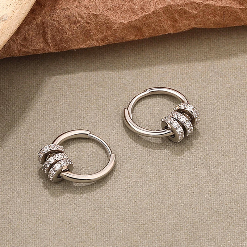 S925 Silver 3 Circle Zircon Earrings Female Jewelry Girl Gift Party