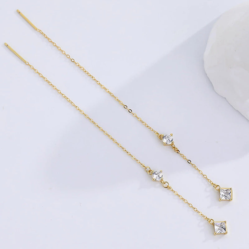 S925 Sterling Silver Diamond Chain Women's Earrings Tassels Charm Jewelry