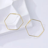 S925 Silver Geometric Hexagon Earrings for Women, Big Female Jewelry