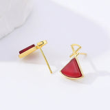 S925 Sterling Silver Red Fan Earrings Retro Jewelry