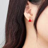 S925 Sterling Silver Red Fan Earrings Retro Jewelry