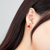 S925 Sterling Silver Red Fan Earrings Retro Jewelry