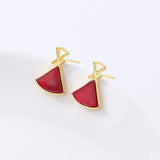 S925 Sterling Silver Red Fan Earrings Retro Jewelry