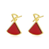 S925 Sterling Silver Red Fan Earrings Retro Jewelry