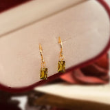 Sterling Silver Zircon Baguette Olive Green Diamond Hoop Earrings