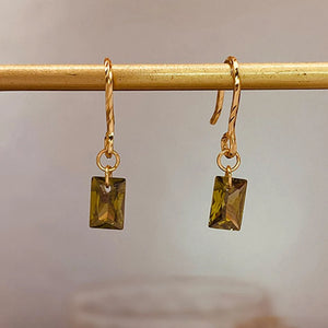Sterling Silver Zircon Baguette Olive Green Diamond Hoop Earrings