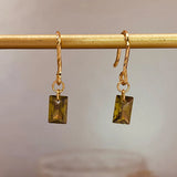 Sterling Silver Zircon Baguette Olive Green Diamond Hoop Earrings