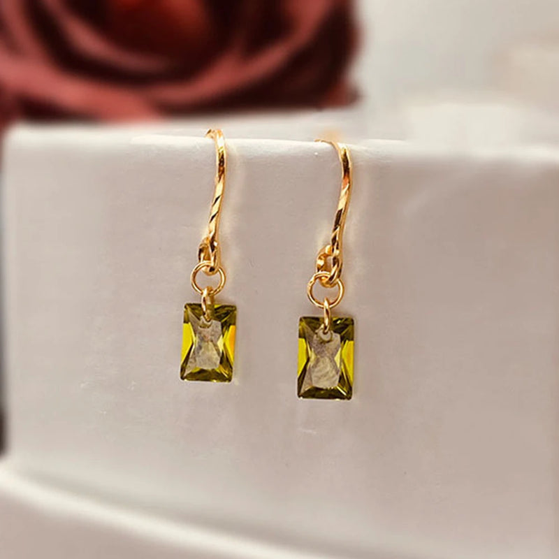 Sterling Silver Zircon Baguette Olive Green Diamond Hoop Earrings