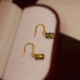 Sterling Silver Zircon Baguette Olive Green Diamond Hoop Earrings