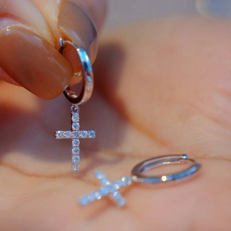 S925 Zircon Diamond Cross Stud Earrings