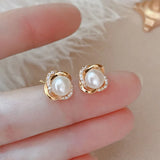 S925 Silver Zircon Diamond Pearl Stud Earrings Women Jewelry