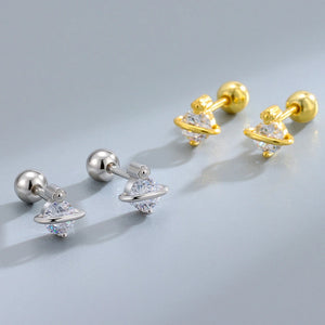 Sterling Silver Zircon Diamond Planet Stud Earrings