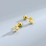 Sterling Silver Zircon Diamond Planet Stud Earrings