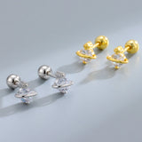 Sterling Silver Zircon Diamond Planet Stud Earrings