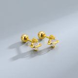 Sterling Silver Zircon Diamond Planet Stud Earrings