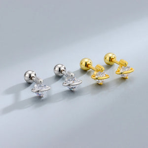 Sterling Silver Zircon Diamond Planet Stud Earrings