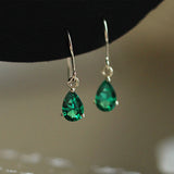 S925 Green Zircon Water Drops Hoop Earrings, High Carbon Diamonds