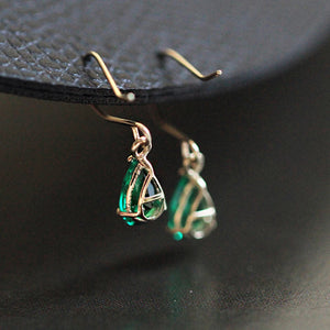 S925 Green Zircon Water Drops Hoop Earrings, High Carbon Diamonds