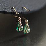 S925 Green Zircon Water Drops Hoop Earrings, High Carbon Diamonds
