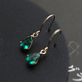 S925 Green Zircon Water Drops Hoop Earrings, High Carbon Diamonds